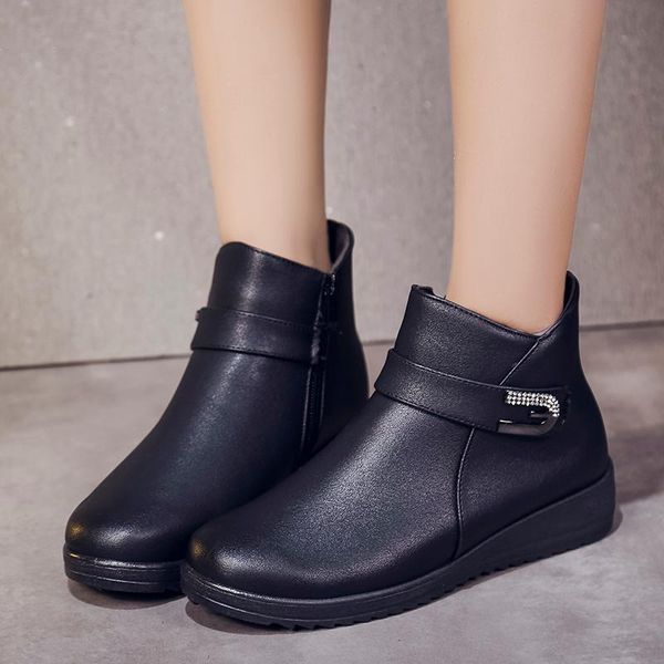 

boots demi-season for women 2021 autumn and winter platform rubber leather ankle tabi fashion wedge heel black warm shoes