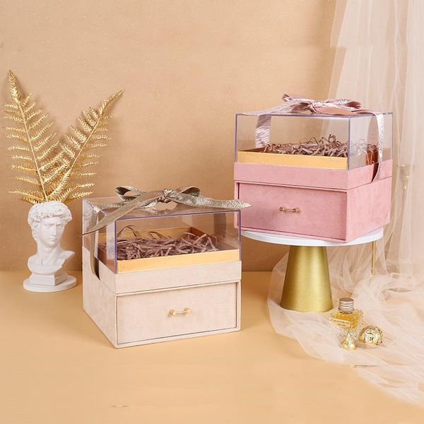 

gift wrap square acrylic box with ribbon craft diy present souvenir wrapping boxes rose bouquet arrangement surprise
