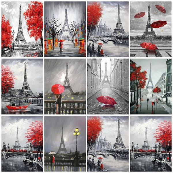 

diamond painting huacan 5d black and red landscape diy embroidery cross stitch tower mosaic city home decor craft kit