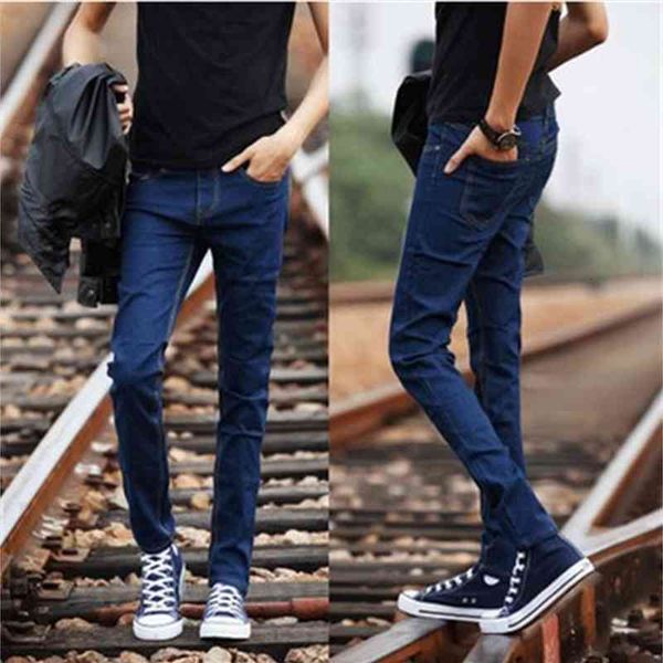 

2020 autumn tapered men's jeans slim fit korean fashion pants trendy, Blue