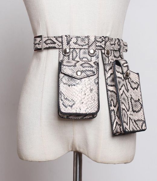 

belts two pocket women leather waist bag female phone design fanny packs ladies black snakeskin pu shoulder belt, Black;brown