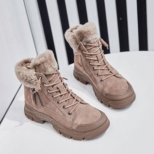 

boots black snow ankle women 2021 casual plush short platform winter combat warm fur high sneakers shoes