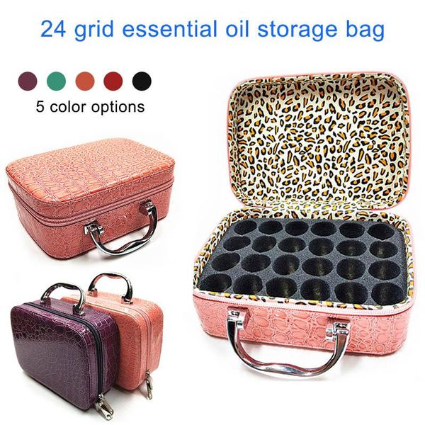 

storage bags 22 slots anti-vibration leather essential oil bottle bag with handles ju8