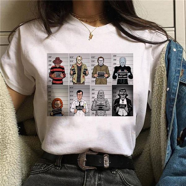 

horror friends pennywise michael myers jason voorhees halloween women t-shirt ouija t shirt camiseta female, White
