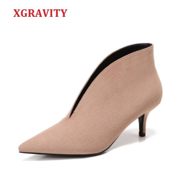 

xgravity european point toe girl thin heel woman shoes deep v design lady fashion shoes elegant european women boots a059 210429, Black