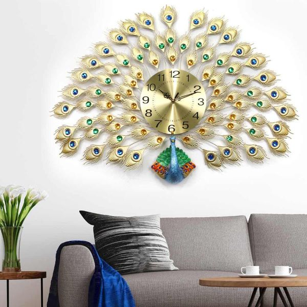 

wall clocks european peacock mute clock modern home diy living room 3d metal watch fashion decorative quartz 70x100cm