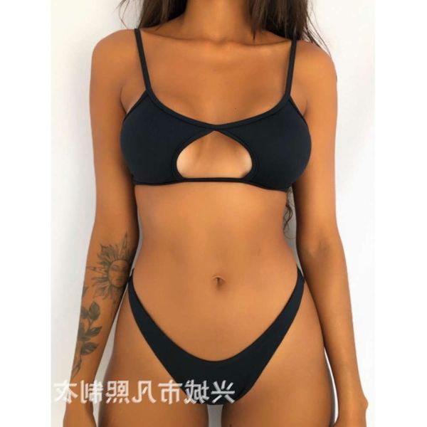 

the bikini solid color bandage bikini women's split swimsuit 2006#, White;black