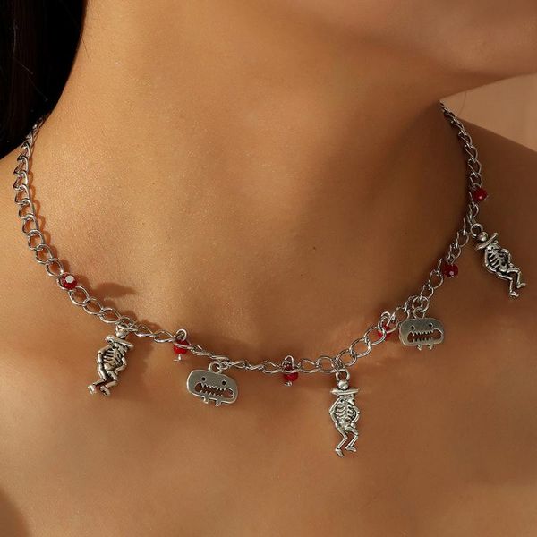 

chokers arrival heavy metal geometric necklaces womens vintage halloween alloy terrorist skull pendant jewelry for girls, Golden;silver