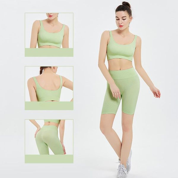 

yoga outfit cycling seamless wear women's sports shorts bra set workout clothes