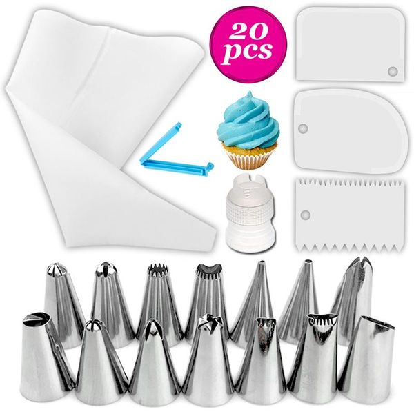 

20pcs/set silicone pastry bag tips kitchen cake icing piping cream decorating tools reusable bags nozzle set baking &