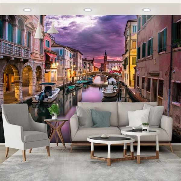 

wallpapers milofi customized large wallpaper mural small town water city night view tv sofa background wall decoration painting