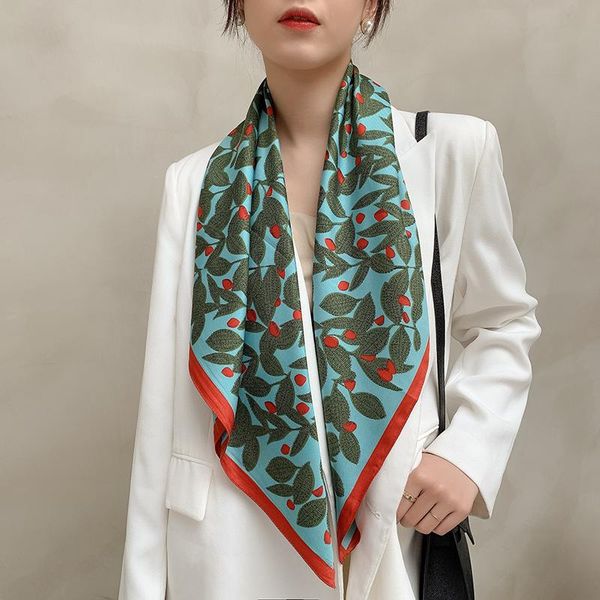 

scarves 2021 spring and summer female scarf shawl silk fashion headscarf beach sunscreen baotou 90x90, Blue;gray