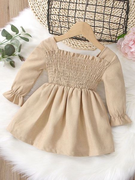 

baby flounce sleeve shirred frilled dress she, Red;yellow