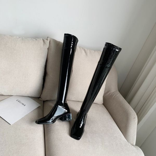 

boots winter long thin elastic woman thick, Black