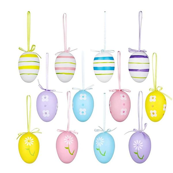 

12pcs 6*4cm plastic easter eggs hanging ornament kids toy diy crafts painting foam egg for party home decoration supplies mats & pads