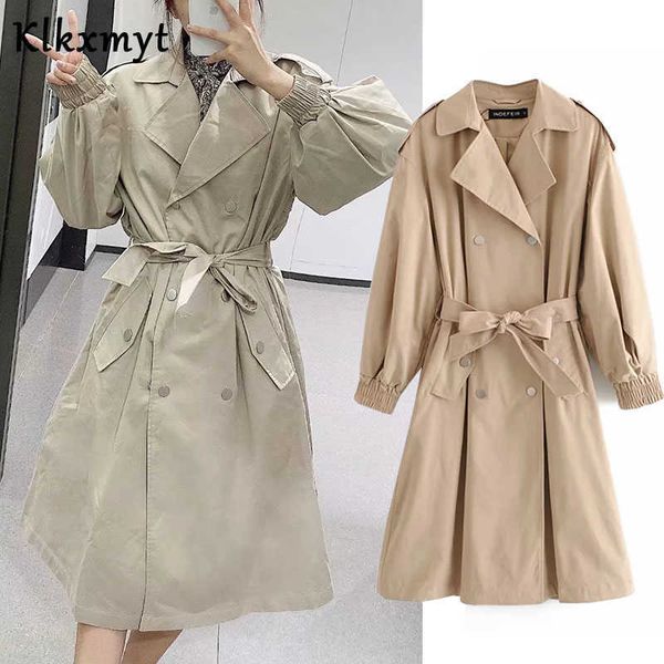 

klkxmyt women fashion with belt double breasted za trench coat vintage long sleeve pocket female outerwear chic overcoat 210527, Tan;black
