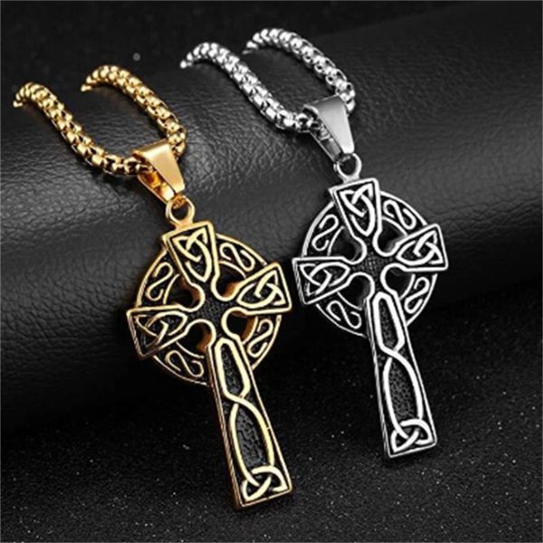 

chains 2021 viking celtic cross pendant necklace for men male statement punk vintage fashion jewelry charm wholesale, Silver