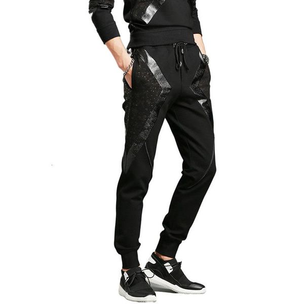 

men's pants spring sports pants, informal elastic tight, Black