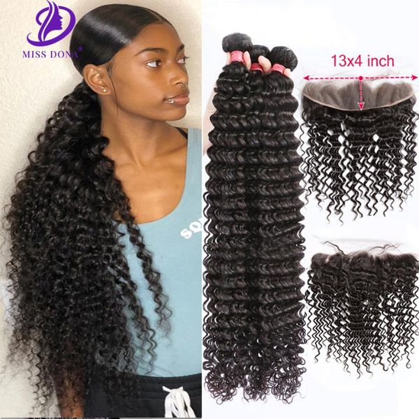 

human hair bulks miss dona deep curly bundles wave with frontal peruvian 13x4 lace remy 100% for black woman