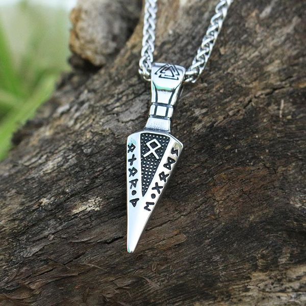 

10pcs norse viking valknut triangle arrow rune pendant men cool necklace stainless steel with letter necklaces, Silver