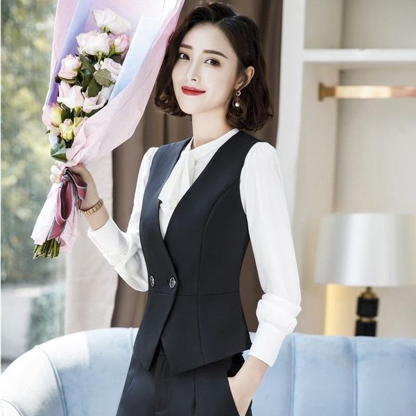 

women's vests elegant black formal uniform styles women waistcoat and vest coat for ladies office work wear jackets blazers outwear, Black;white