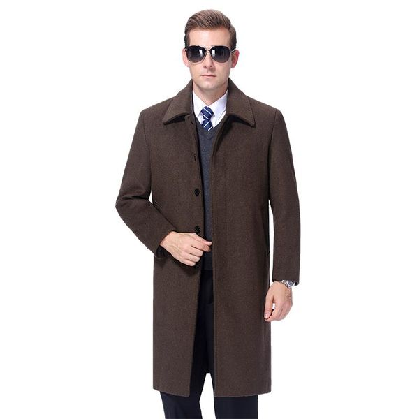 

men's wool & blends 2021 winter coat men long overcoat cashmere thick warm peacoat blend jacket fur linner, Black