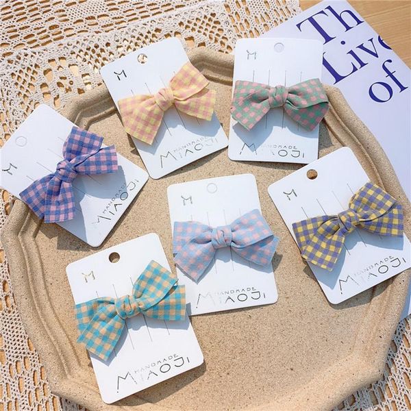 

hair accessories fashion sweet girl children hairpins korean simple cute embroidery cherry lattice fabric bow duckbill clip, Slivery;white