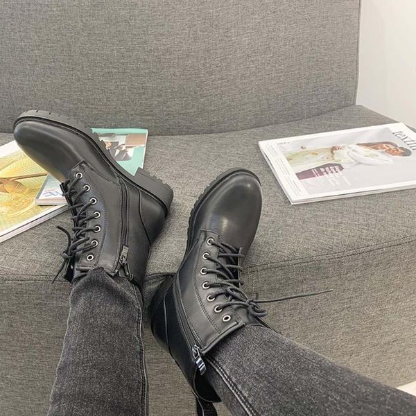

boots sarairis stylish female shoes lace fashion ankle low heel sewing women 2021 casual woman, Black