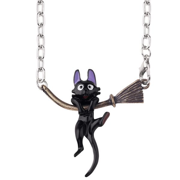 

witch home delivery black cat necklace can rotate kiki cat necklace lovely girl necklace., Silver