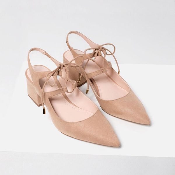 

dress shoes teahoo chunky heels suede sandals women pointed toe ankle strap sandalias mujer 2021 summer footwear nude, Black