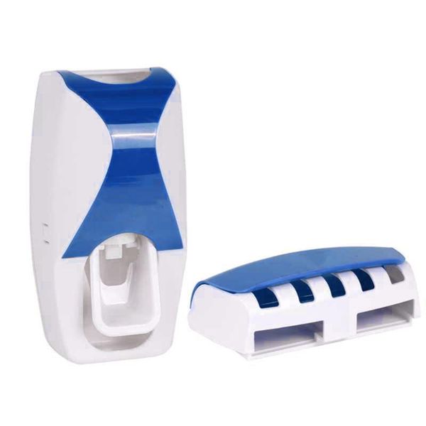 

bath accessory set automatic toothpaste dispenser + 5 toothbrush holder stand wall mounted bathroom