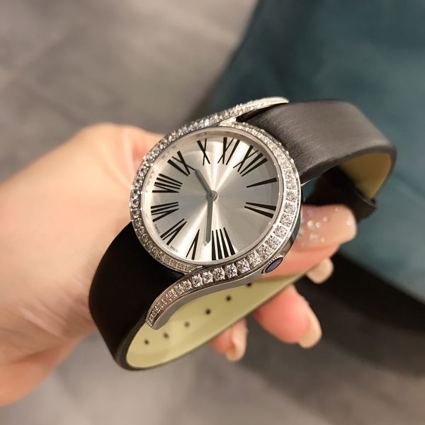

fashion women watches brand design paget luxury diamond round watch leather strap wristwatch, Slivery;golden