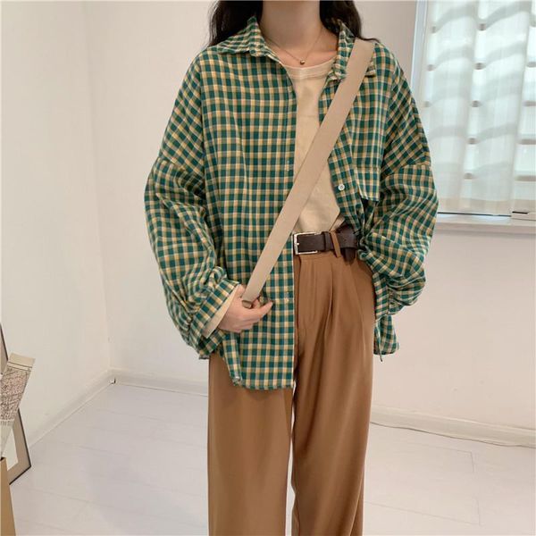 

plus size vintage sweet style blouses long sleeve casual plaid shirts korean women's clothing fashion brand spring fall &, White