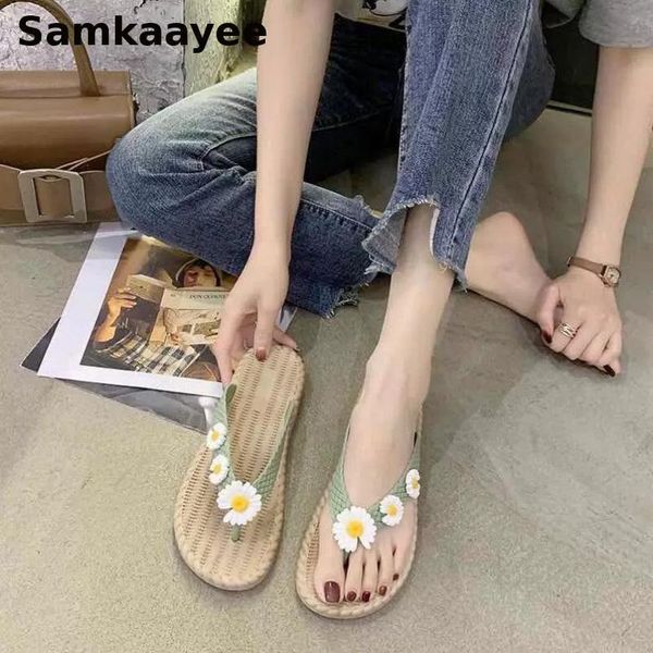 

size 36-41 womens flip flops summer femmes daisy sandals flats slippers flowers shoes ladies bohemia slides beach footwear y10, Black