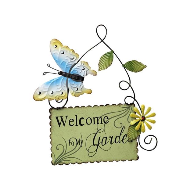 

garden decorations vintage metal hanging sign with colorful flower butterfly leaf spring wall art decoration plaque yard patio porch
