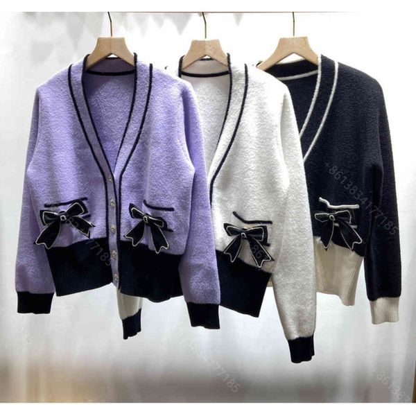

fashion cc women wool sweater jacket bowknot knitted cardigan coat high-end crochet mujer hoodie jackets brand knitted super elastic logo wo, White;black
