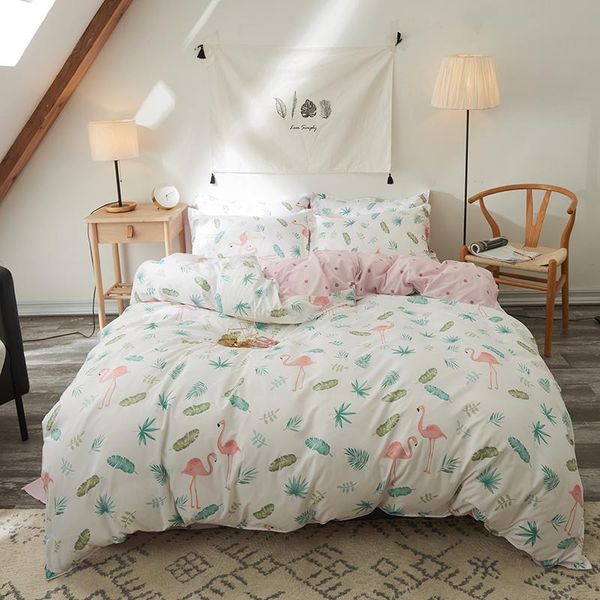 

bedding sets cartoon pink white flamingo 3/4pcs children's boy girl and bed linings king duvet cover sheet pillowcases