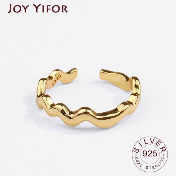 

cluster rings 925 sterling silver simple design wave shape gold color retro distressed opening handmade ring fashion fine jewelry, Golden;silver