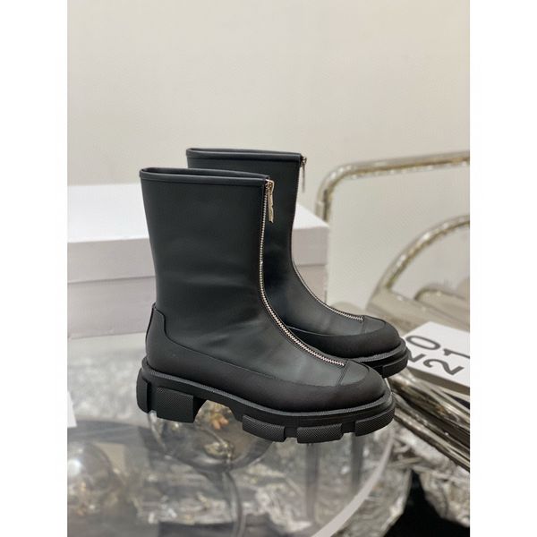 

platform chelsea boots women winter new genuine leather mid-calf boots zipper round toe designer shoes botas de mujer size 35-41, Black