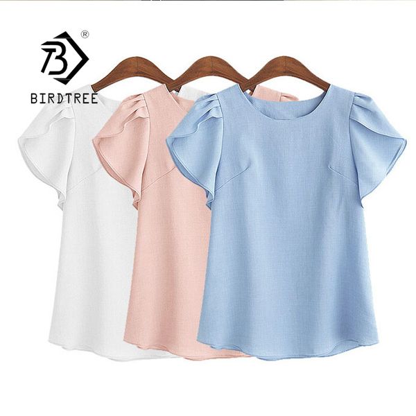 

women o necks blouses summer new plus size 4xl solid color ruffled short sleeve loose cotton linen t14419x 210419, White