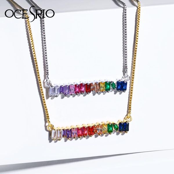 

pendant necklaces cz rainbow necklace stone for woman multicolored pendants fashion jewelry colorful long chain nke-p12, Silver