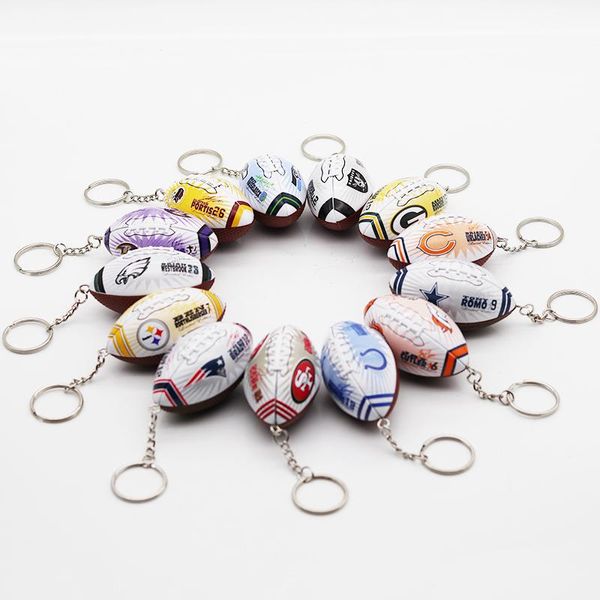 

keychains 3d sports american football key chains souvenirs pu leather rugby keyring for men soccer fans keychain pendant boyfriend gifts, Silver