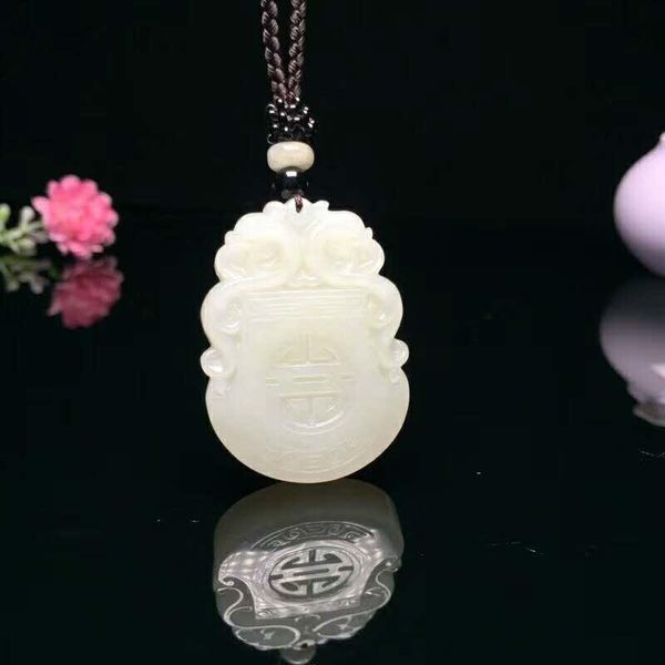 

lockets h2#hetian jade shuanglong xianshou pendant, Silver