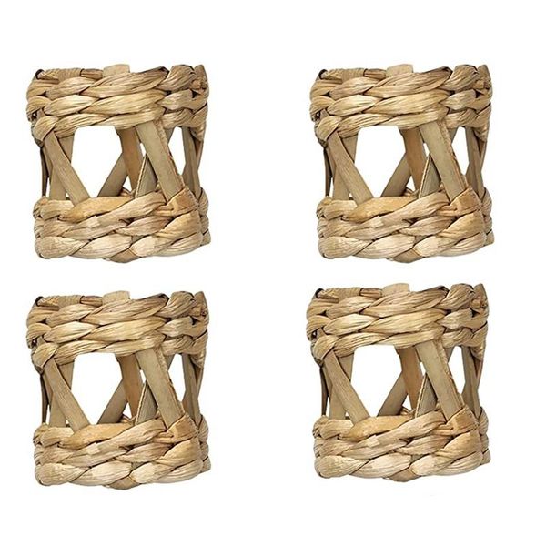 

napkin rings woven straw farmhouse set of 4,handmade natural serviette buckles holder for banquet,table decor