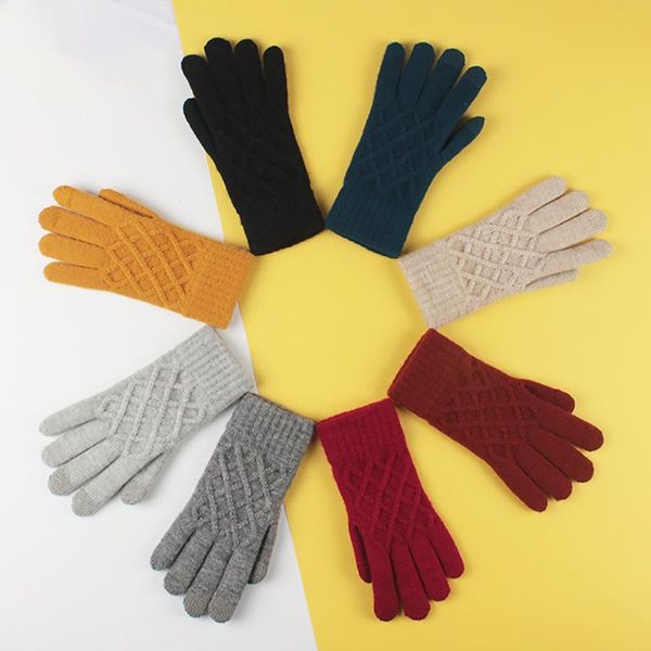 

women gloves soft knitted winter thermal warm mittens women' touch screen cycling bicycle bike ski sports five fingers, Blue;gray