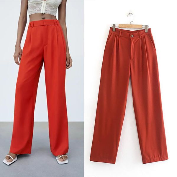 

women's pants & capris 2021 high waist straight fashion simple solid color casual trousers temperament vertical mopping red, Black;white