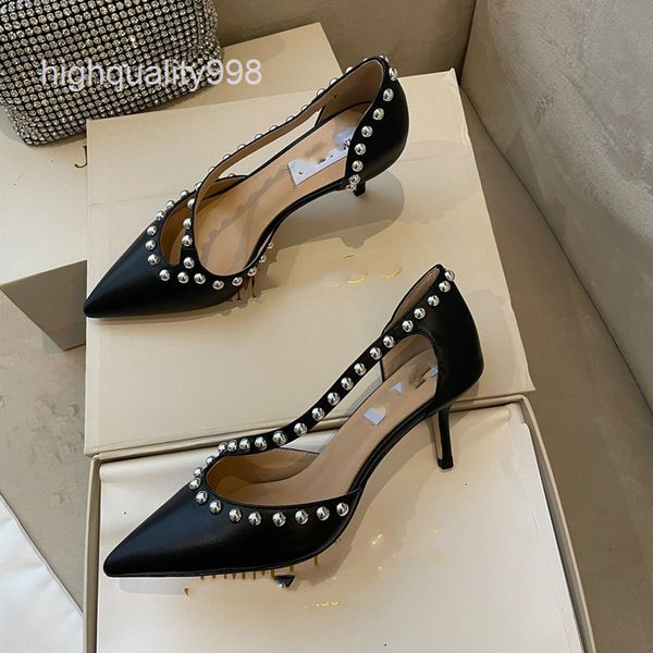 

sandals high end european goods spring summer rivet shallow mouth pointed high heels women's sals fashionable comfortable single, Black