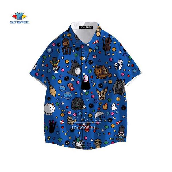 

miyazaki hayao my neighbor totoro men's shirt spirited away hawaiian 3d print summer casual beach s short sleeve 210721, White;black