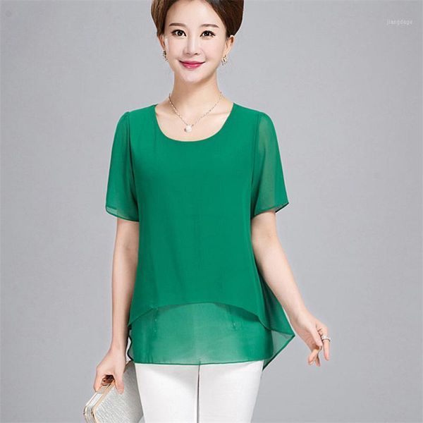 

women's blouses & shirts women summer style chiffon casual short sleeve o-neck solid blusas, White
