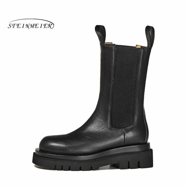 

boots women winter cheleas genuine leather ankle slip on flat boot woman short black 2021 for